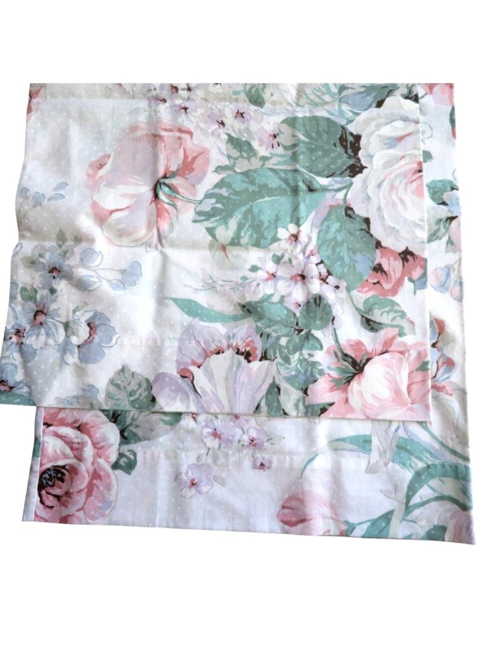 Vintage Floral Small Pillowcases Romantic Pink Green White 15"x 23" Set of 2